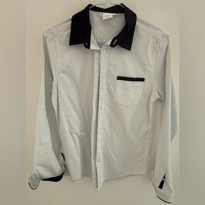 Boys Hugo Boss White Dress Shirt with navy Contrast Collar and Pocket Trim